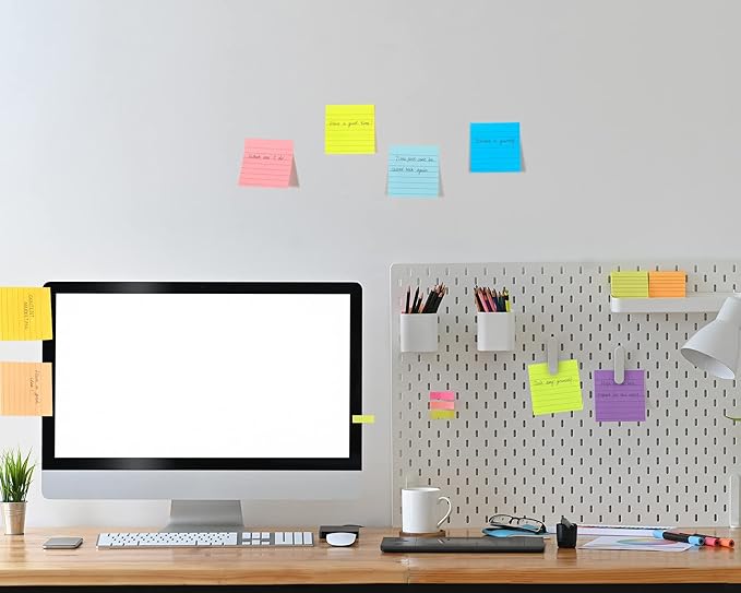 72 Pack 5760 Sheets Sticky Notes 3 x 3 Inches Bright Stick Note Pads Adhesive Self Stick Notepad Memo Pads for Office Home School Blank Book Supplies 80 Sheets/Pad (Lined)
