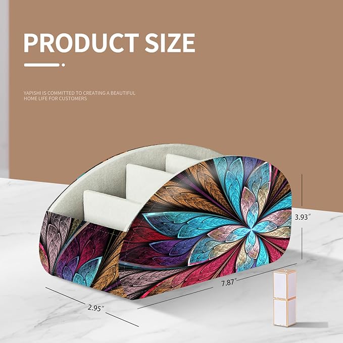 YAPISHI Remote Control Holder, 5 Compartments TV Remote Holder Caddy for Table, Nightstand Organizer for Remotes/Media Controllers/Office Supply, Bedside Decorations for Living Room， PU Leather