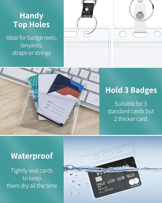 Uniclife 2 Pack Badge Holder Horizontal Clear Plastic Case with Retractable Badge Reel Carabiner Clip Soft Waterproof Card Protector for IDs Credit Cards Proximity Cards Driver’s Licenses and Passes