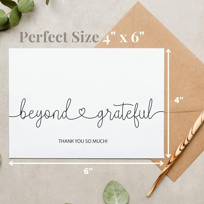 Thank You Cards Beyond Grateful Cards - Bulk Pack of 20 with Kraft Envelopes and Stickers, 4x6 Inch Professional Looking, Suitable for Business, Baby Shower, Wedding, Graduation, Bridal Shower