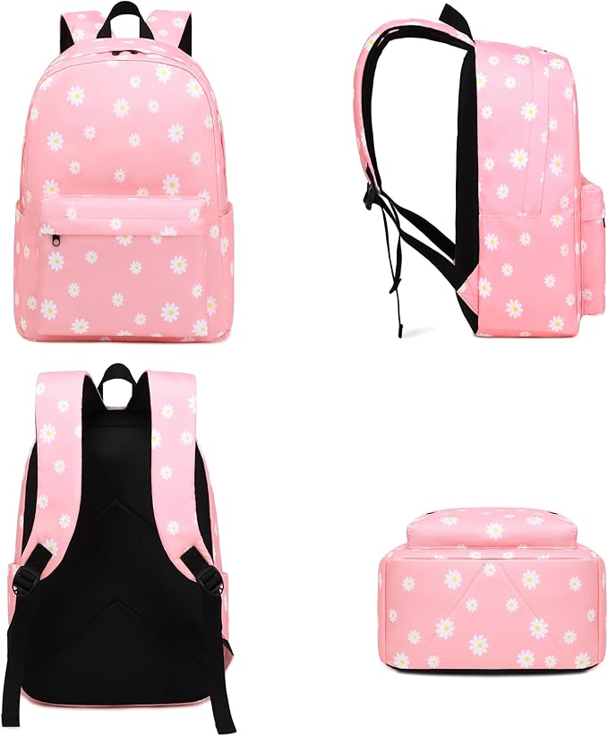 Flowers School Backpack for Teens Girls, Womens College Bookbags Kids School Bags Laptop Backpacks (Pink)
