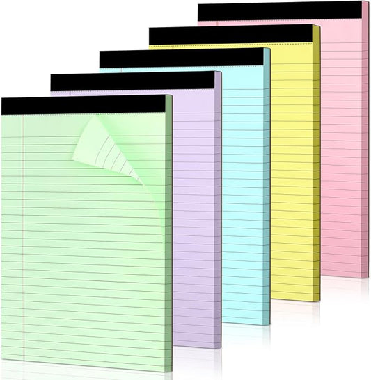 WINKIO Colored Legal Pads,5 Pack Writing Pads 8.5 x 11 inch, Micro Perforated Notebooks with Sturdy Back, Wide Ruled, 30 Sheets Per Writing Pad for School, College, Office, Professional