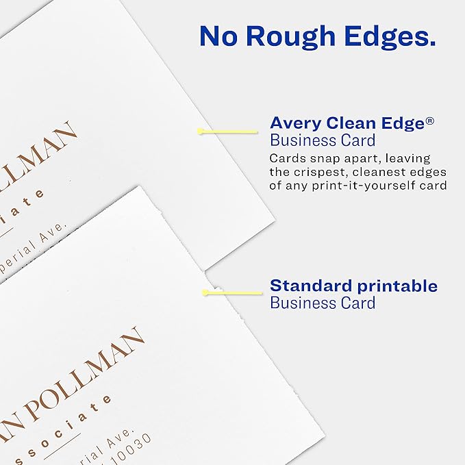 Avery Clean Edge Printable Business Cards with Sure Feed Technology, 2" x 3.5", White, 200 Blank Cards for Laser Printers (5871)