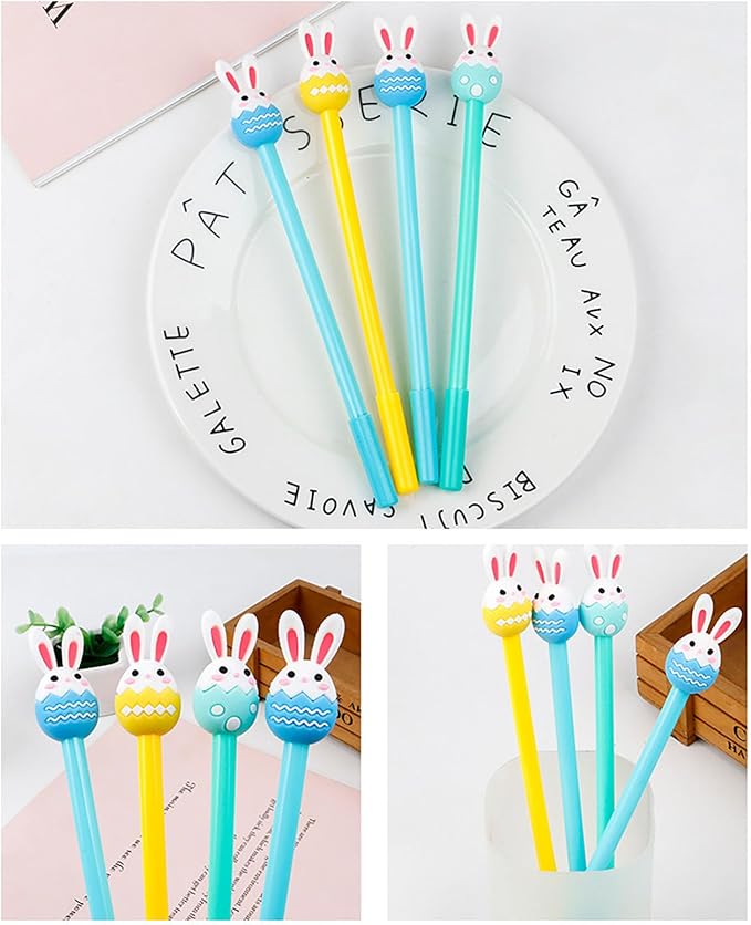 YYaaloa 12pcs Rabbit Eggs Gel Ink Pens 0.5 mm Black Ink Novelty Pens for Child, Women Coworkers Kids Office School Home Wedding Bridal Shower Gifts Party Supplies (Rabbit Eggs pens 12pcs)