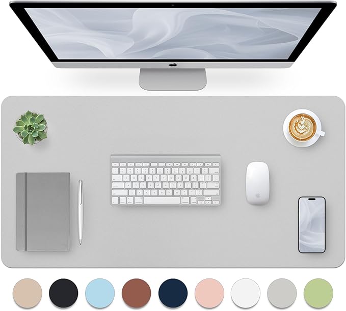 Bloss Large Desk Pad, Desk Mat, Desk Pads on Top of Desks, Computer Mat Non-Slip, Desk Blotter Waterproof, Easy to Clean - Light Grey (31.5 x 15.7 Inches)