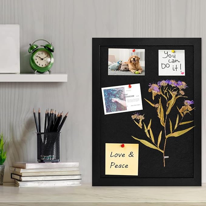 Black Cork Board Black Bulletin Board Pin Display Board for Wall Corkboard Black Pushpin Board Vision Board Picture Photo Felt Board for Memos, Photos, Home, Kitchen, Office,17"x13"