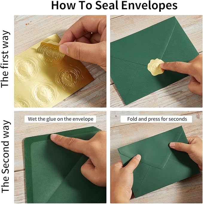 50 Pack Dark Green A7 Envelopes with Cards 5x7 Thick Folded Cardstock and Gold Stickers for Greeting Cards, Wedding, Birthday, Invitations, Baby Showers (Dark Green, 5x7)