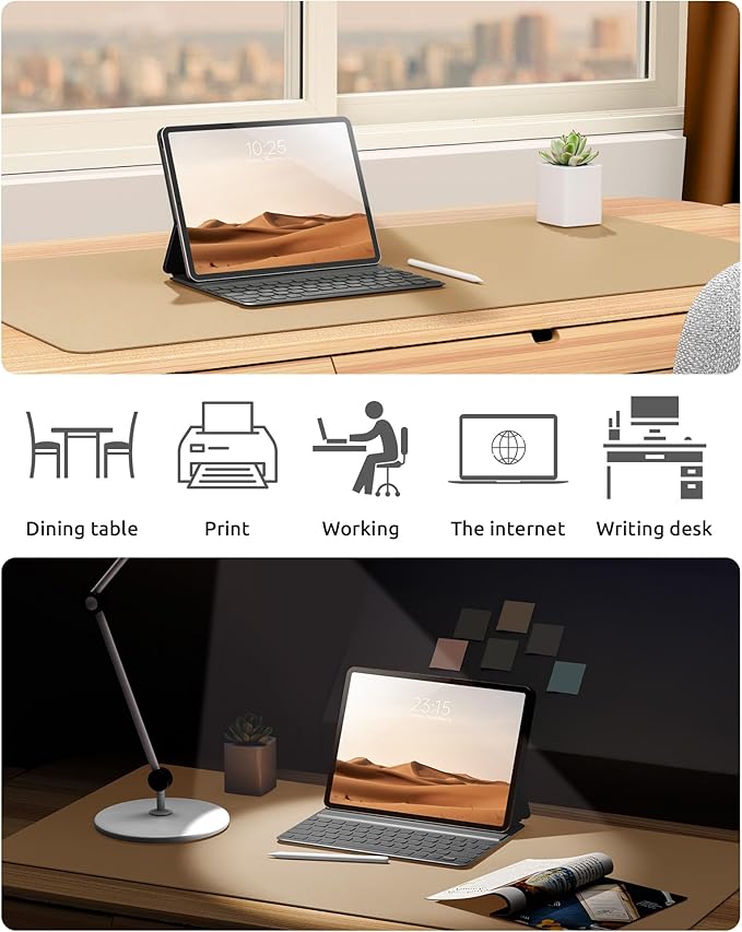 YSAGi Leather Desk Protector, Office Mat, Large Mouse Mat, Non-Slip PU Leather Blotter, Laptop Desk Pad, Waterproof Writing Pad for Office and Home (Latte, 31.5" x 15.8")