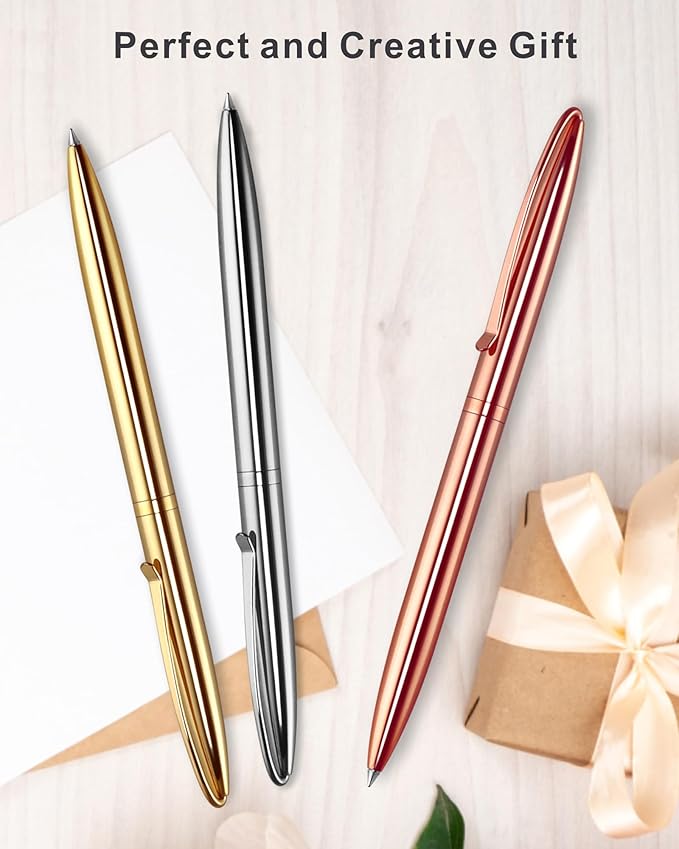 Cambond Metal Ballpoint Pens - Black Ink Fancy Pens 1.0mm Medium Point Bulk for Guest Book Uniform Christmas Gift, 3 Pens with 6 Refills (Silver)