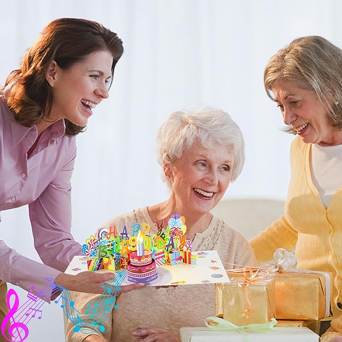 Gumry 90TH Musical Birthday PopUp Card, Blowable Colorful Light Candle 3D Cards with Song, Applause Cheers Sound, Greeting Cards Birthday Gifts Decorations for Women Men Turning 90 Years Old