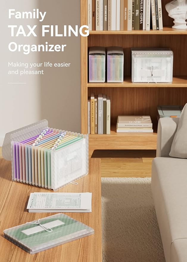 ABC life 12 Pockets Accordion File Organizer Expanding File Folders, Portable Monthly Bill Receipt Document Organizer, Expandable Accordian Filing Folder Letter A4 Size, Colored Tabs (Green)