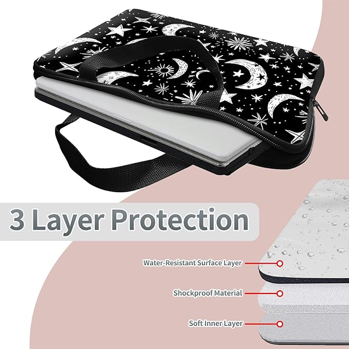 Universal Laptop Sleeve Tablet Case 12 inch, Moons Stars Slim Carrying Case Durable Handbag Travel Laptop Bag for Surface Pro 9 8 7/Laptop Go 2 3, MacBook Air 11/12