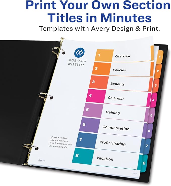 Avery Heavy-Duty View 3 Ring Binder with 3 Inch Rings, 8 Tab Customizable Table of Contents Binder Dividers, Office Supplies Set (01677)
