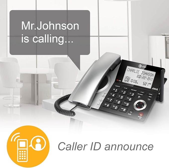 AT&T CL84307 Dect 6.0 Expandable Corded/Cordless Phone with Smart Call Blocker, Silver/Black with 3 Handsets