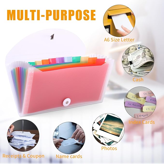 Nicecho Receipt Coupon Organizer, 13 Pockets Small Accordion File Organizer with Labels for Receipt Cards, Bill Business, Coupons Storage, 10.2X 5.1 Inches (Transparent)