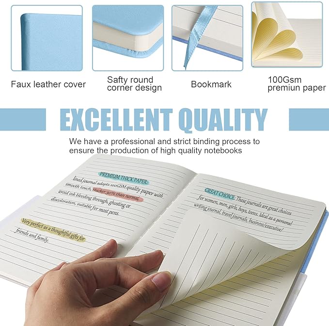 Lined Journal Notebook, (sky blue), 160 Pages, Medium 5.7 inches x 8 inches - 100 gsm Thick Paper, Hardcover