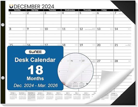 SUNEE 2025 Desk Calendar Large 22x17 from Now to March 2026, Extra Large Desktop Monthly Calendar Pad 18 Months For Teacher or Family, Desk Top Calendar, Black