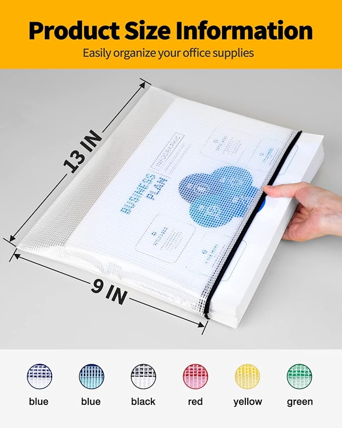 SUNEE Mesh Zipper Pouch 9x13 in (Black, 24 Packs),Extra Large Water-Resistant Zip Bag for School Office Supplies, Puzzles & Games Organizing Storage