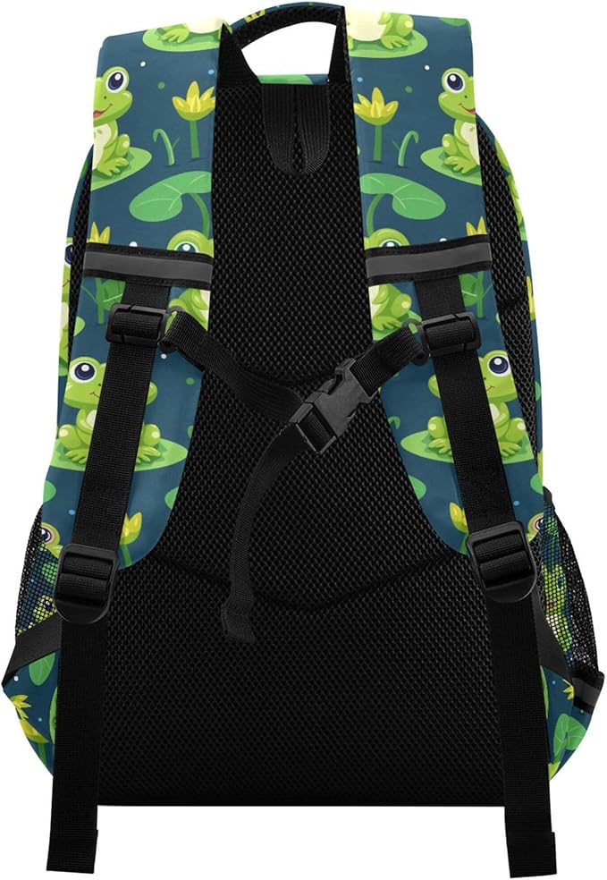 MNSRUU Laptop Backpack with Chest Strap, Cute Frog School Backpack, Travel Hiking Backpack for Boys Girls Teen Adult, Rucksack, Knapsack