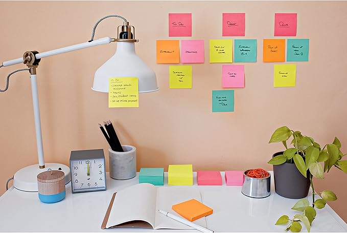 Post-it Super Sticky Notes, 12 Sticky Note Pads, 3 x 3 in., School Supplies, Office Products, Sticky Notes for Vertical Surfaces, Monitors, Walls and Windows, Supernova Neons Collection
