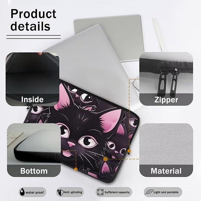 Black Cat Printed Laptop Briefcase for Women Men, Waterproof 17 Inch Laptop Bag Messenger Bag Lightweight Laptop Case for Office Business Traveling Daily Use, Gift for Father