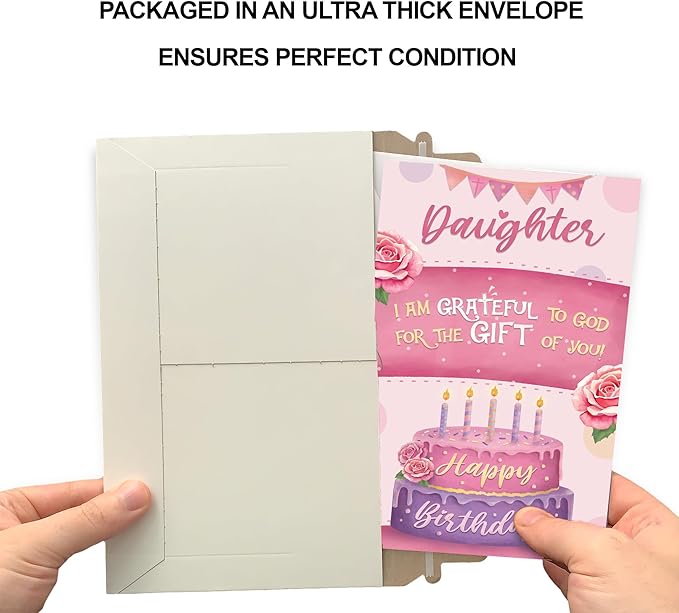 Prime Greetings Religious Birthday Card For Daughter, Made in America, Eco-Friendly, Thick Card Stock with Premium Envelope 5in x 7.75in, Packaged in Protective Mailer