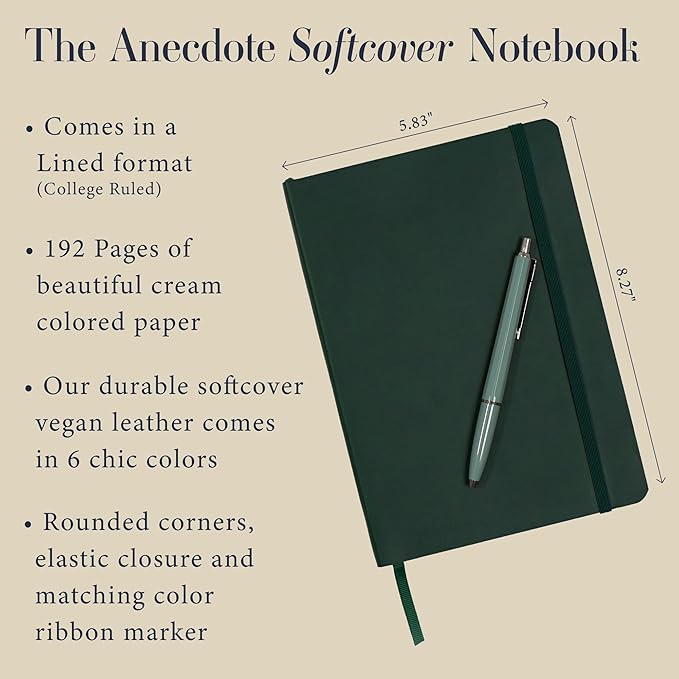 Softcover Ruled Journal with Thick 80 gsm Lined Cream Paper A5 size (8.3 inches x 5.4 inches) - Daily Writing Notebook Journal for Travel, School and Office Use - Diary Journal for Women and Men - Evergreen