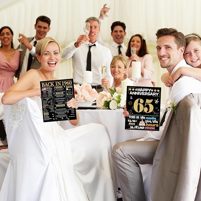 Joycard 65th Anniversary Card for Women Men, Gold Wedding Card for Wife Husband, Sweet Marriage Decorations Gifts for Couple, Perfect for Her Him on Anniversary Day, Back in 1960