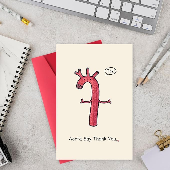 Funny Thank You Card for Doctor Nurse Medical, Humorous Thank You Gifts for Women Men, Cute Aorta Card, Aorta Say Thank You Card