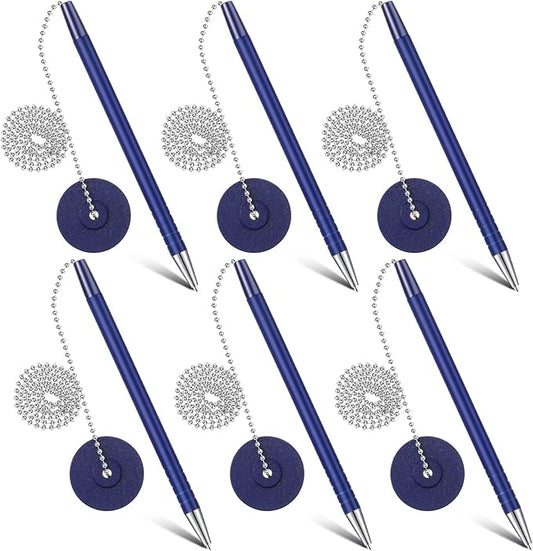 Pasimy Secure Pen with Adhesive Chain and Security Blue Ink Pen Holder for Home Office Supplies(6 Pieces)