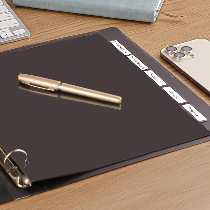 HABGP Binder Dividers with 5-Tabs, Plastic 20 Pack 5 Binder Dividers, 3 Ring Letter Size Black Index Binder, 1/5 Cut, Write & Erase Sheet Protectors, 3 Hole Punch, Total 100 Dividers