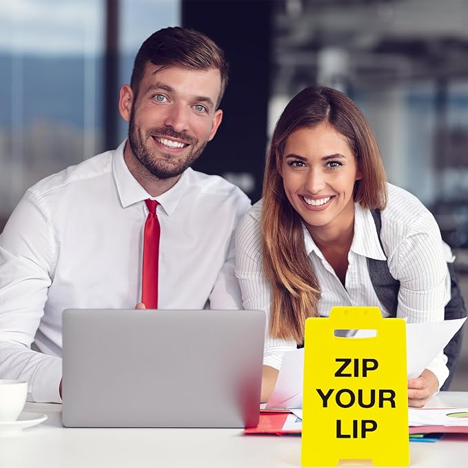 MBL Funny Office Desk Sign - Zip Your Lip, Fun Gag Gift for Women Men Coworkers Teammate Employee Boss Office Desk Sign Cubicle Decor for Christmas White Elephant Gifts Under 10 Dollar