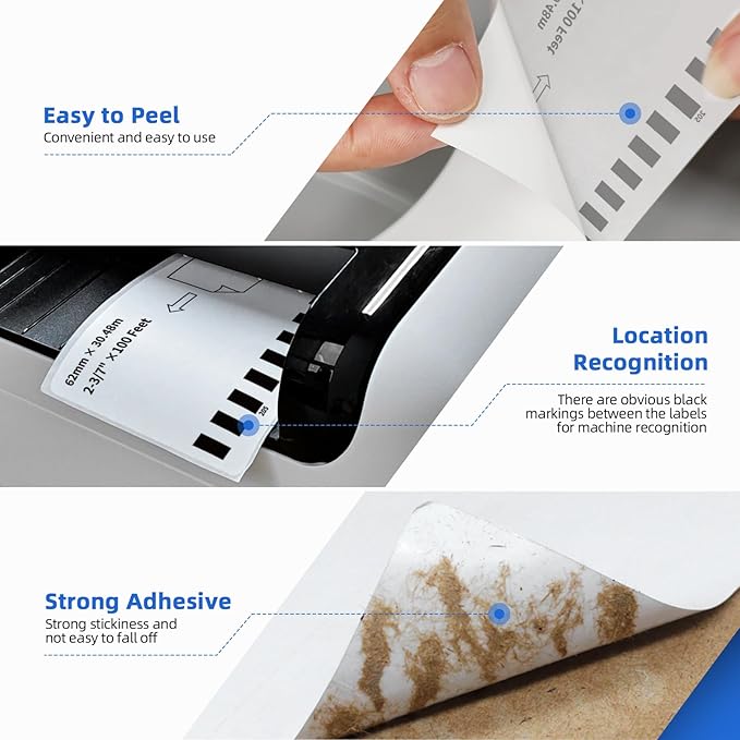 12 Rolls Continuous Paper Label Replacement for Brother DK-2205 (2.4" X 100 Ft), Compatible with Brother QL Label Printers QL800 QL1100 (100 Ft & 1 Refillable Cartridge Frame)