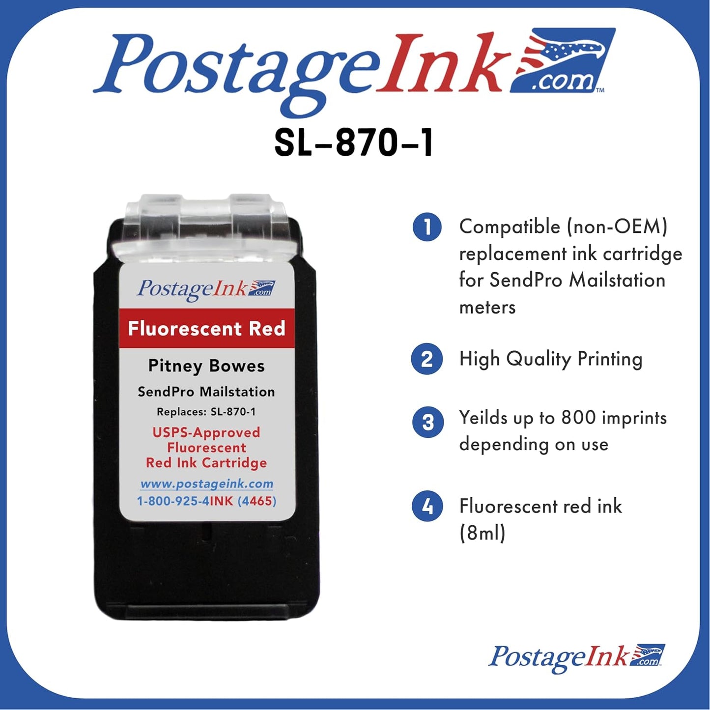 SL-870-1 Red Ink Cartridge for PB SendPro Mailstation (CSD1) Postage Meters (2-Pack)
