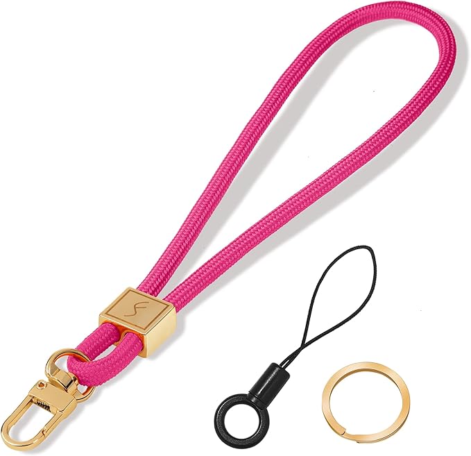 Fishent Keychain Wristlet lanyard, Cute Key Chain Holder, Upgraded Woven Wrist Lanyard for Keys, Wristlet Strap Keychain for Women Men Car Keys ID Badges Card Wallet Phone (Pink)