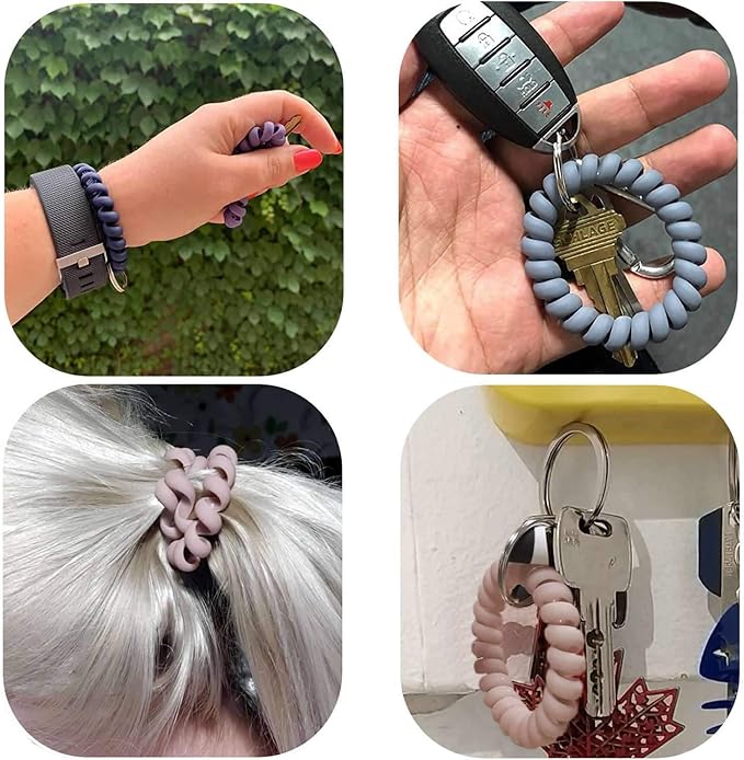 BIHRTC Pack of 6 Wrist Keychain Spiral Stretchable Plastic Coil Wrist Key Holder Stretch Wristband Elastic Stretchable Spiral Bracelet Key Holder Key Ring for ID Badge Sauna Outdoor Sport