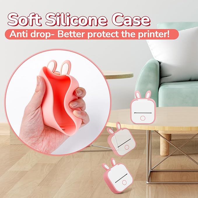 Phomemo T02 Case Pink- Compatible with T02 Mini Printer, Adorably Unique Design Flexible Protective Case for Gift