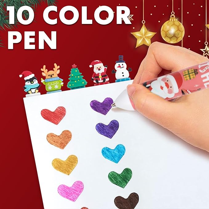 Cute Cartoon Christmas Multicolor Ballpoint Pen 0.7 mm, 10-in-1 Colored Pens Fine Point Retractable Ballpoint Pens for Office School Students Kids Birthday Gift, 5 Pack