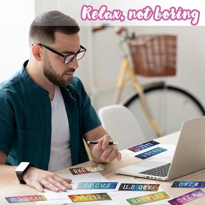 80 Pcs Anxiety Sensory Stickers with Inspirational Quotes Calm Textured Strips Relief Mental Health Stickers School Office Adhesive Sensory Tape Anti Stress Toys for Adults Teens (Dreamy)