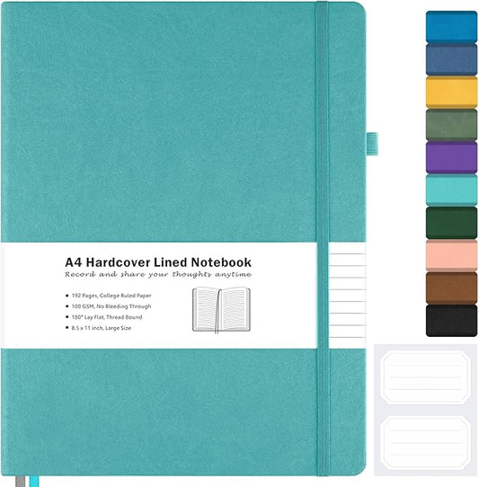 Blank Notebook, Hardcover Sketch Book, 8.5" x 11" Large Blank Journal, No Bleed Thick Paper Sketchbook for Drawing Art, Unlined Notebook Journal for Women Men, A4 Leather Sketchbook, Lay Flat, Teal