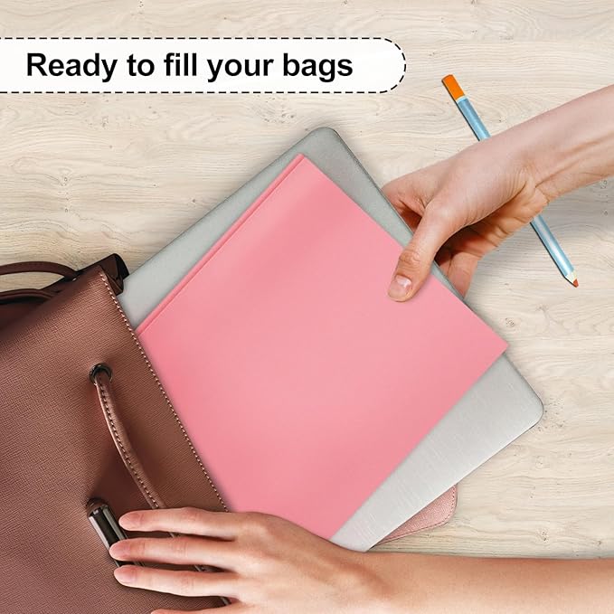 ViVin 12-Pack Durable 3-Prong Plastic Folder, Heavy Duty Pocket Folder with Brads, Pastel Color, Letter Size Poly Folders with 2 Pockets, Cute Folders for Kids, Students, Teachers and Officer (Pink)