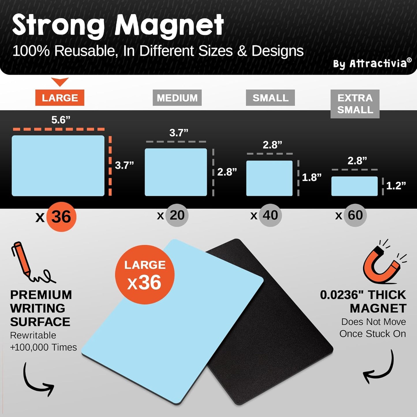 Dry Erase Magnetic Labels 5.6 x 3.7 in, Solid Colors, Large Dry Erase Magnets, 36-Pack, Colored Erasable Write-On All-Purpose Labels, for Office, Education, Home, Whiteboard