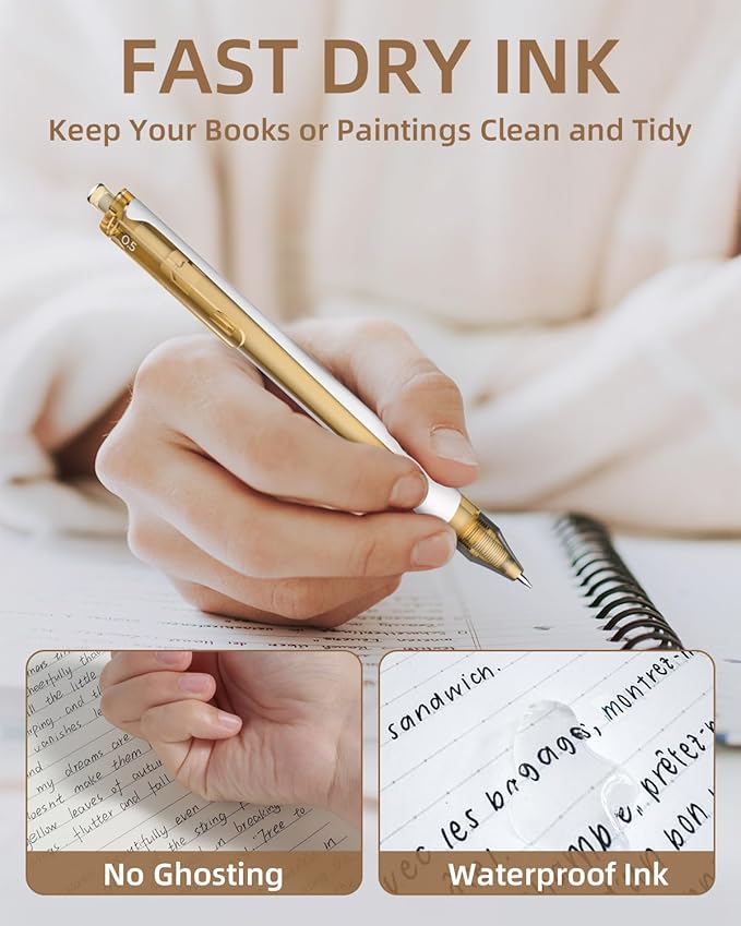 Nicpro 13PCS Pastel Gel Ink Pen Set with Case, Cute Retractable 0.5mm Fine Point Pen, 12 Black Ink Pen with 1 Highlighter, Aesthetic Drawing Pen for Student Note Taking,Writing,Office Supplies (Brown)