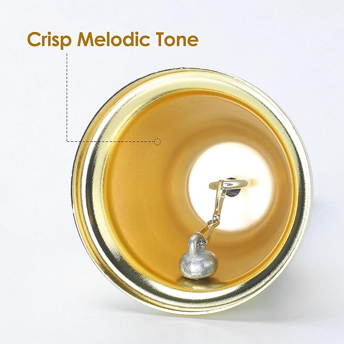 MROCO Gold Hand Bell, 2 Pack Steel Call Bell for Wedding, Adults, Dinner Bells for Food Line, Classroom Bells for Inside, Alarm, Jingles, Ringing