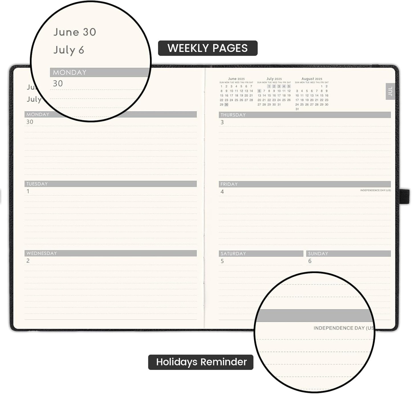 2025-2026 Planner - Academic Planner 2025-2026, July 2025 - June 2025, Weekly and Monthly Planners, 8.5" x 11", Pen Holder, Calendar Stickers, Pocket, Faux Leather Cover -Black