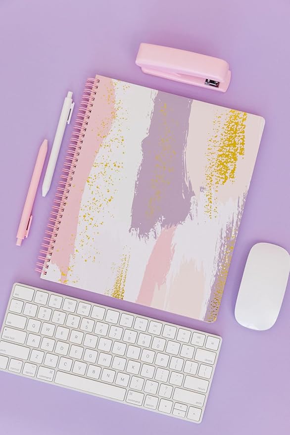 Steel Mill & Co Cute Large Spiral Notebook College Ruled, 11" x 9.5" with Durable Hardcover and 160 Lined Pages, Pastel Brush Strokes