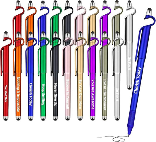 20 Pcs Motivational Ballpoint Pens Batch, Office Snarky Phone Holder and Touch Screen Stylus Pen, Black Ink Encouragement Quotes,Inspirational Gifts For School And Corporate Office Supplies