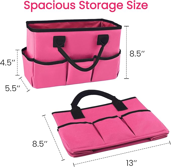 Godery Desktop Tote and Stock Organize, Teacher Helper Tote Bag Organization for Arts, Books, Stationery, etc, and Office Desk Organize, Make-up Storage Tote with Handles for Travel (PINK)