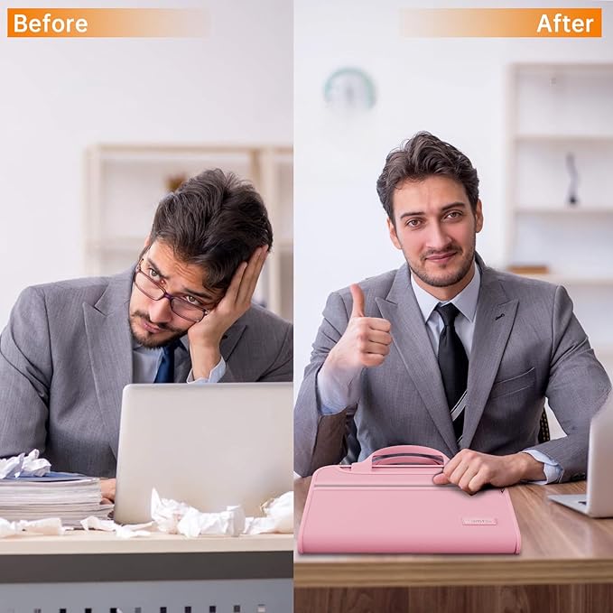 Tamfile Fireproof Accordion File Organizer with Handle, 13 Pocket Expanding File Folder with Zipper & Labels, File Folder with Multi-Pockets Paper Organizer Folder for Letter A4 Files, Pink