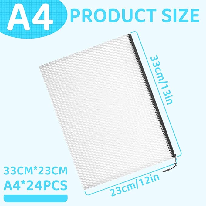 24pcs Mesh Zipper Pouch Bags, A4 13x9 Inches Reusable Bags Puzzle Storage Organizer Black Multipurpose for Travel Board Games Toys School Office Supplies and Home Classroom Organization